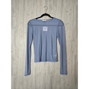 American Eagle Mesh Top Womens Medium Y2K Sheer Long Sleeve Layering Blue NEW